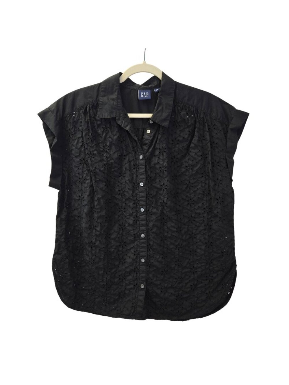Gap Floral Eyelet Cap Sleeve Button Down Blouse Size Medium